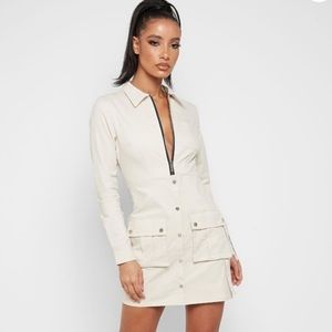 Maniere De Voir Cargo Shirt Dress Cream